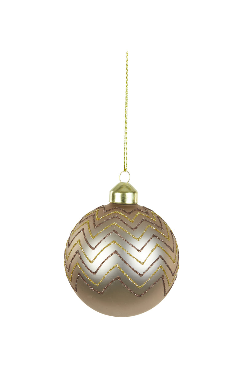 Kerstbal OTSU glas licht bruin+bruin/goud glitter